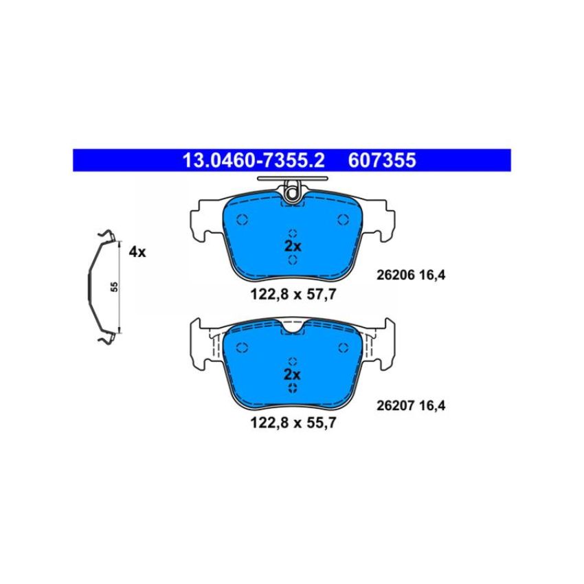 ATE 607355 ATE Original Semi-Metallic Rear Disc Brake Pad Set 607355 for Audi