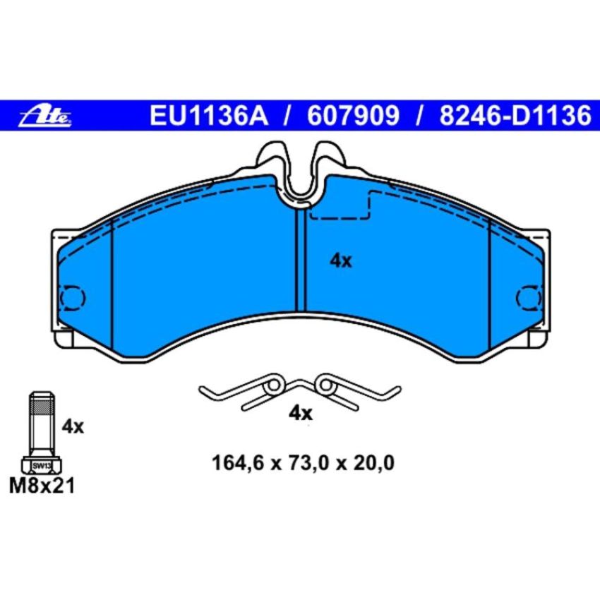 ATE 607909 ATE Semi-Metallic Front Disc Brake Pad Set 607909 for Dodge, Freightliner