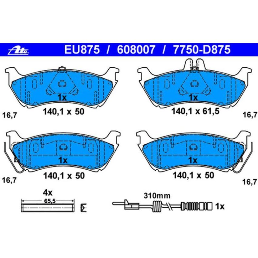 ATE 608007 ATE Original Semi-Metallic Rear Disc Brake Pad Set 608007 for Mercedes-Benz