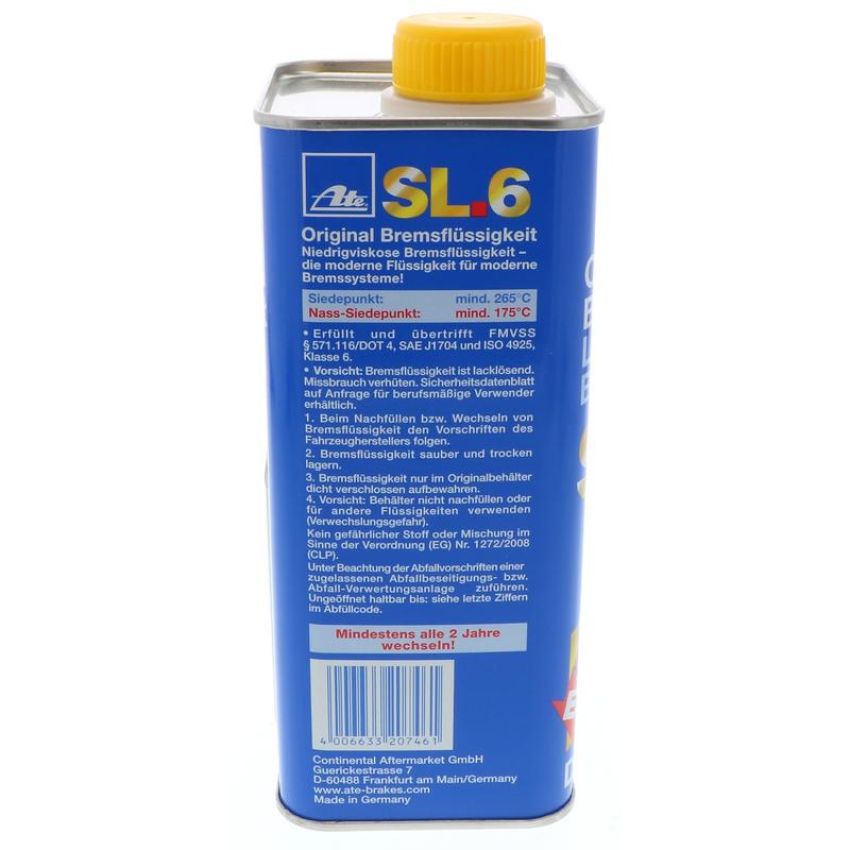 ATE 706402 ATE SL.6 DOT 4 ISO-Class 6 Brake Fluid 706402 for Electronic Braking Systems