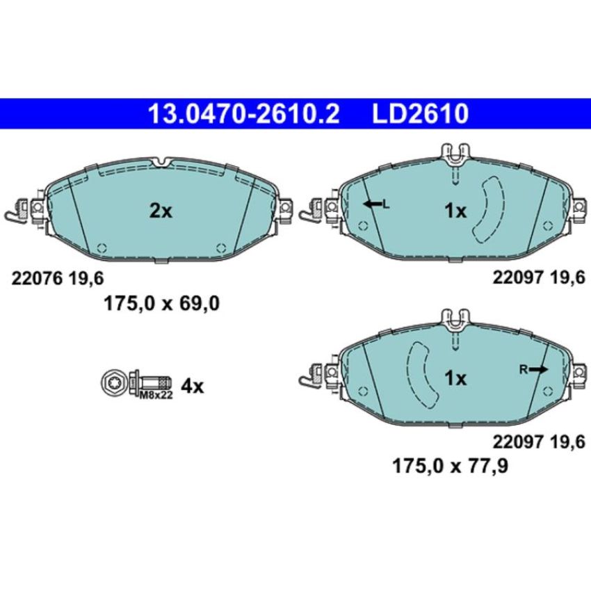 ATE LD2610 ATE Ceramic Front Disc Brake Pad Set LD2610 for Mercedes-Benz