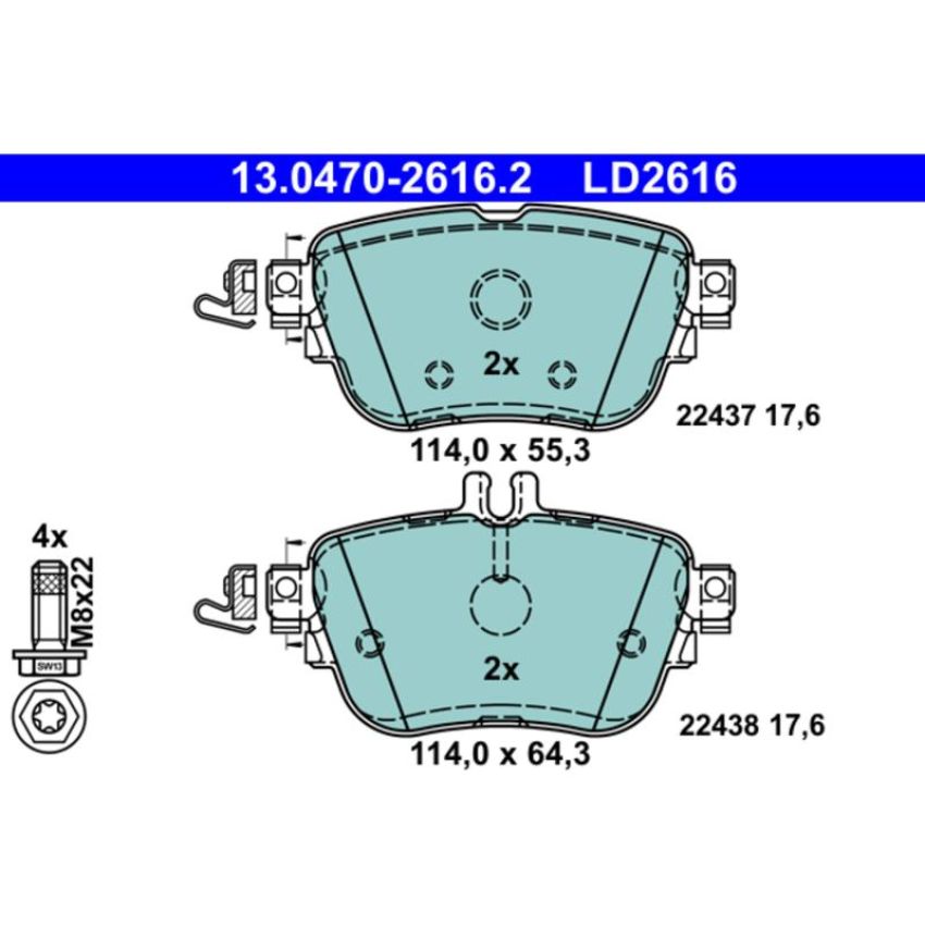 ATE LD2616 ATE Ceramic Rear Disc Brake Pad Set LD2616 for Mercedes-Benz