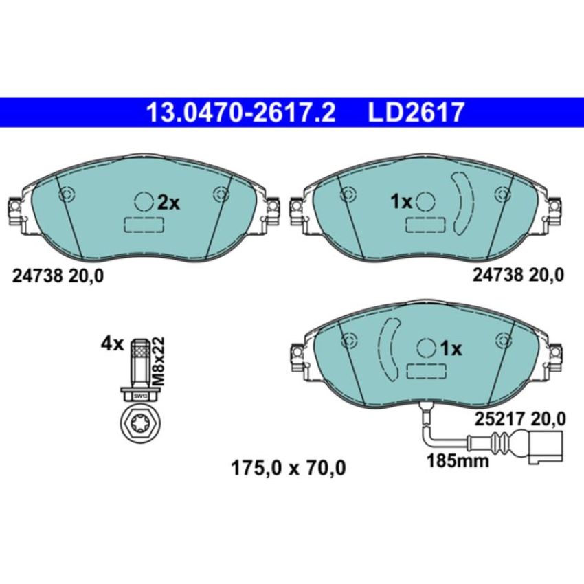 ATE LD2617 ATE Ceramic Front Disc Brake Pad Set LD2617 for Audi, Volkswagen