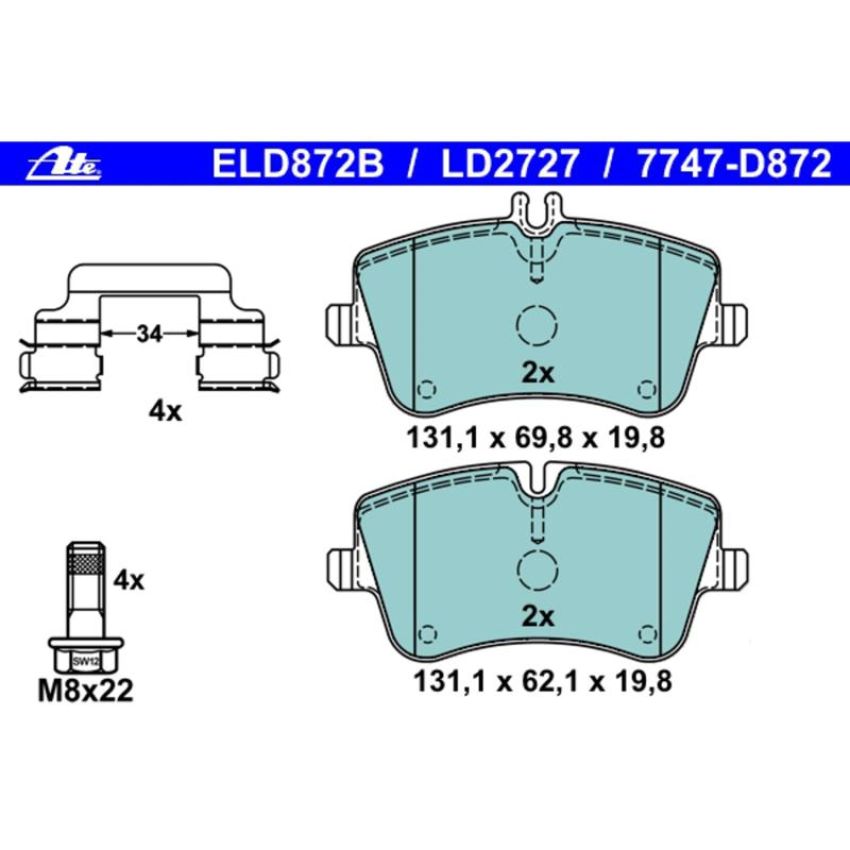 ATE LD2727 ATE Ceramic Front Disc Brake Pad Set LD2727 for Mercedes-Benz