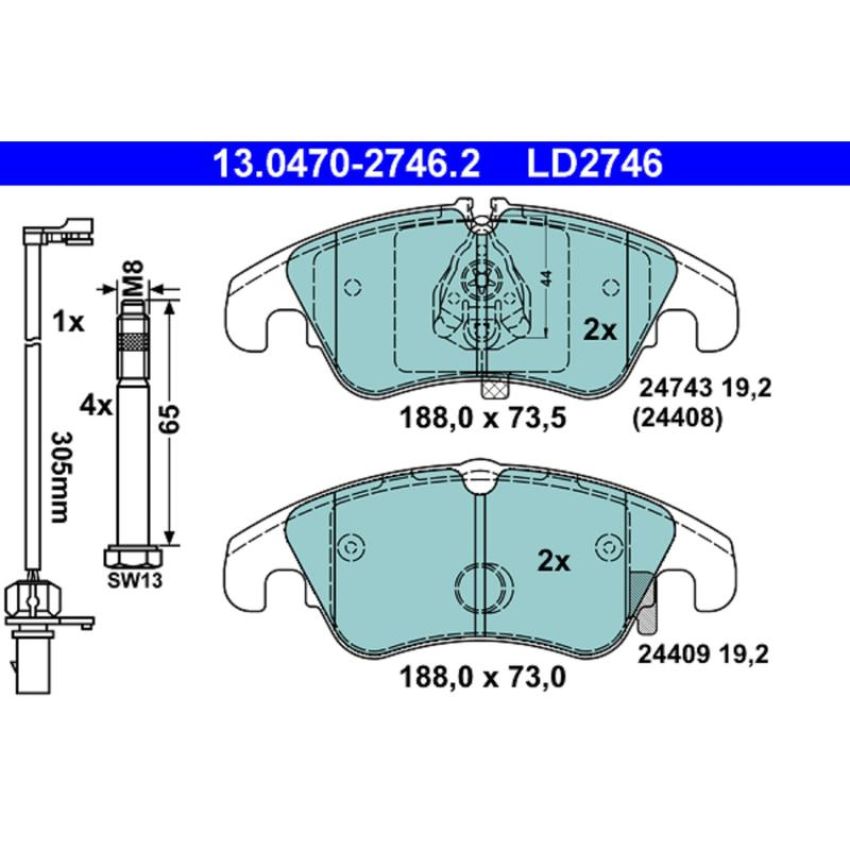 ATE LD2746 ATE Ceramic Front Disc Brake Pad Set LD2746 for Audi
