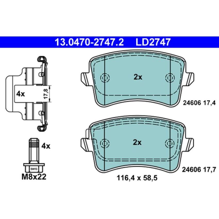 ATE LD2747 ATE Ceramic Rear Disc Brake Pad Set LD2747 for Audi