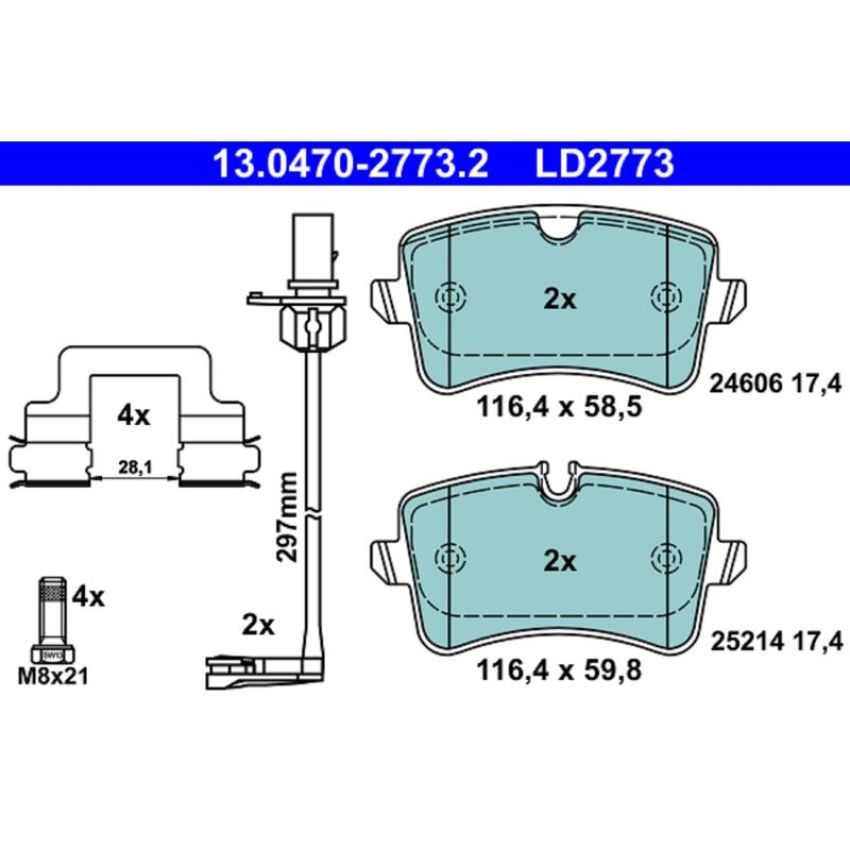 ATE LD2773 ATE Ceramic Rear Disc Brake Pad Set LD2773 for Audi