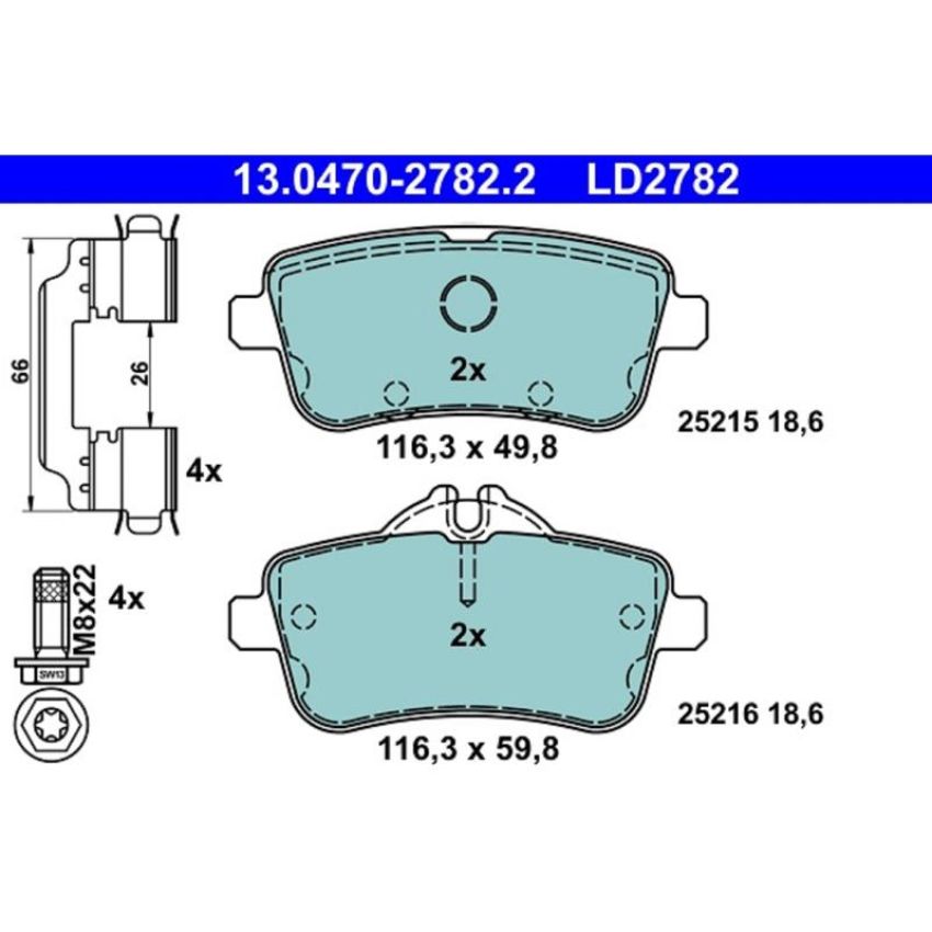 ATE LD2782 ATE Ceramic Rear Disc Brake Pad Set LD2782 for Mercedes-Benz