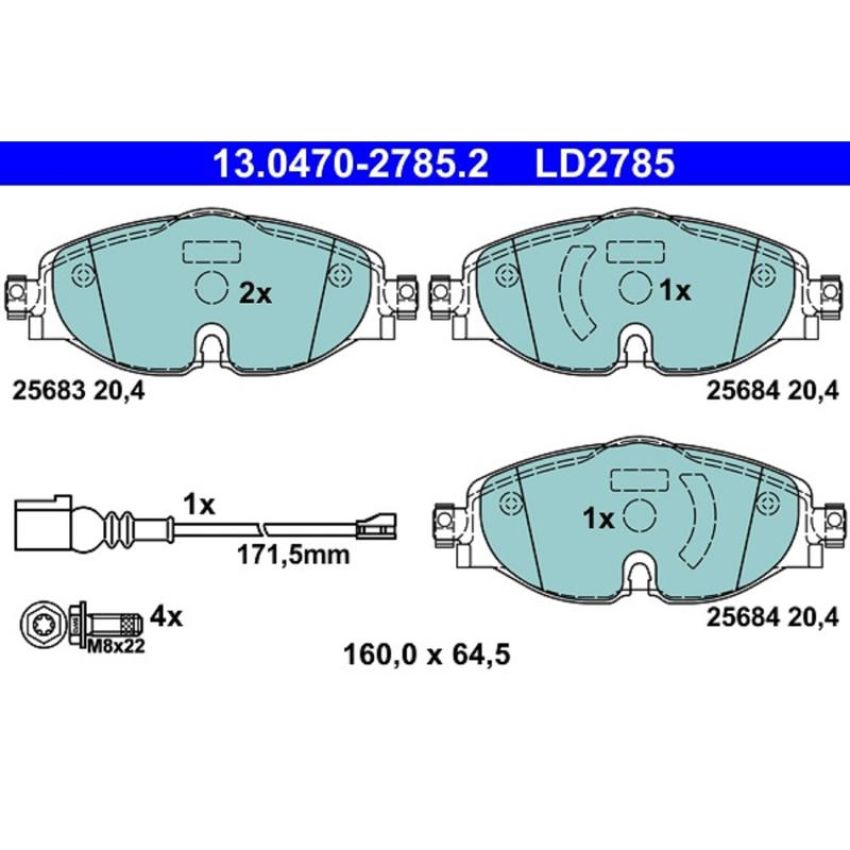 ATE LD2785 ATE Ceramic Front Disc Brake Pad Set LD2785 for Audi, Volkswagen