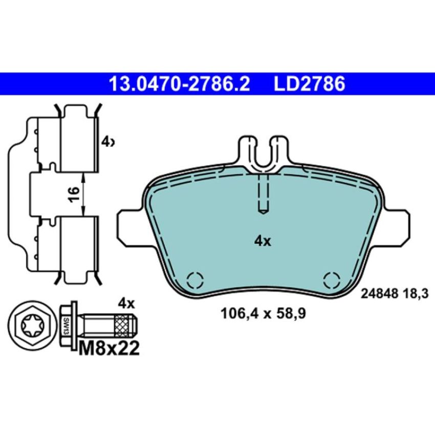 ATE LD2786 ATE Ceramic Rear Disc Brake Pad Set LD2786 for INFINITI, Mercedes-Benz