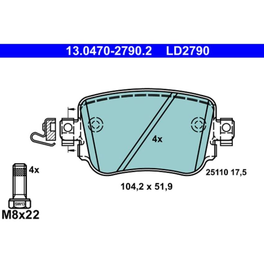 ATE LD2790 ATE Ceramic Rear Disc Brake Pad Set LD2790 for Audi, Volkswagen