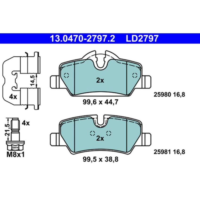 ATE LD2797 ATE Ceramic Rear Disc Brake Pad Set LD2797 for Mini