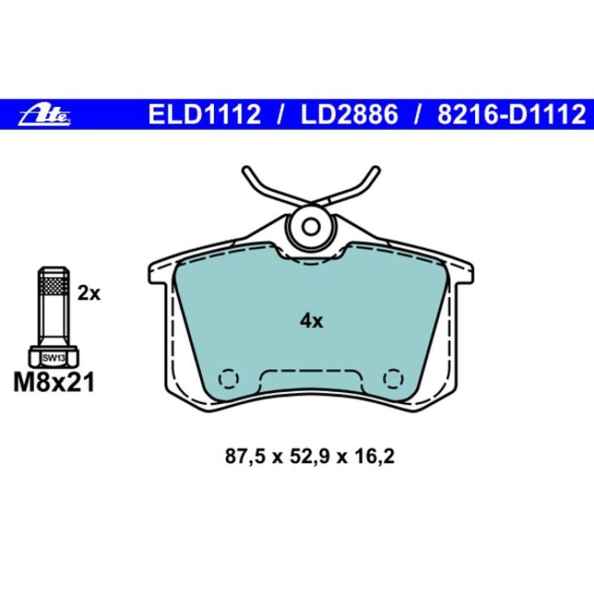 ATE LD2886 ATE Ceramic Rear Disc Brake Pad Set LD2886 for Audi, Volkswagen