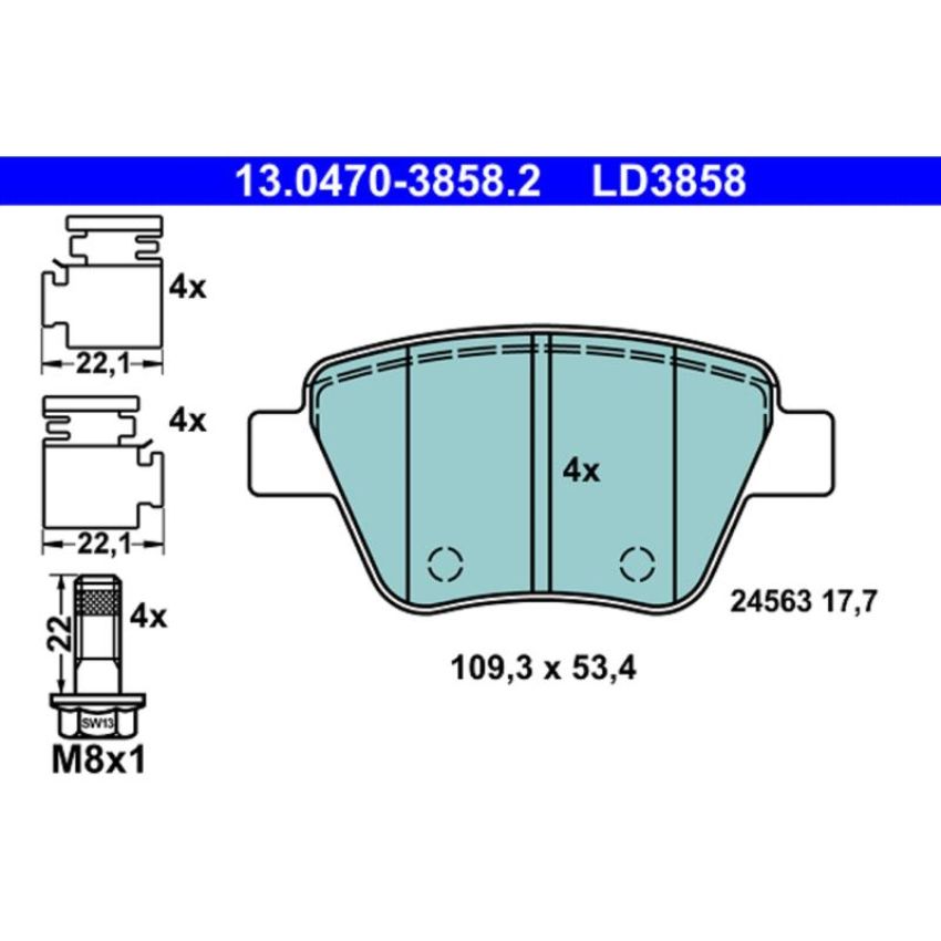 ATE LD3858 ATE Ceramic Front Disc Brake Pad Set LD3858 for Audi, Volkswagen