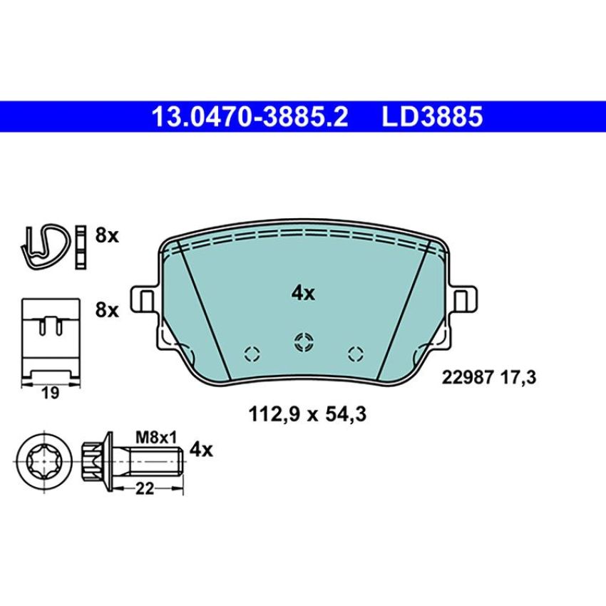 ATE LD3885 ATE Ceramic Rear Disc Brake Pad Set LD3885 for Mercedes-Benz