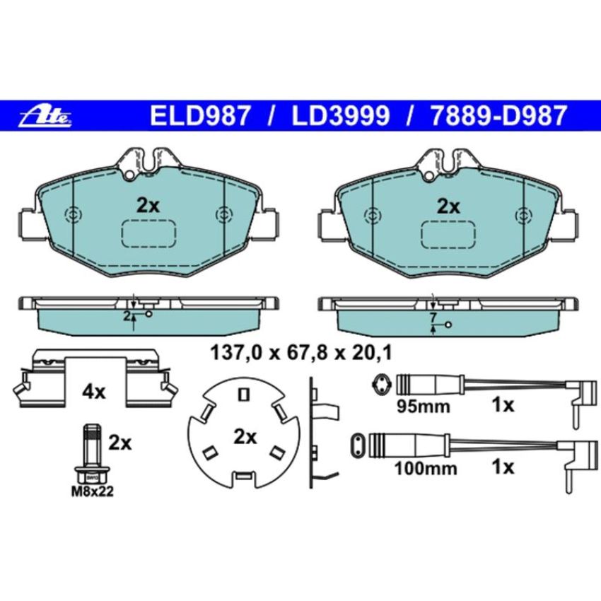 ATE LD3999 ATE Ceramic Front Disc Brake Pad Set LD3999 for Mercedes-Benz