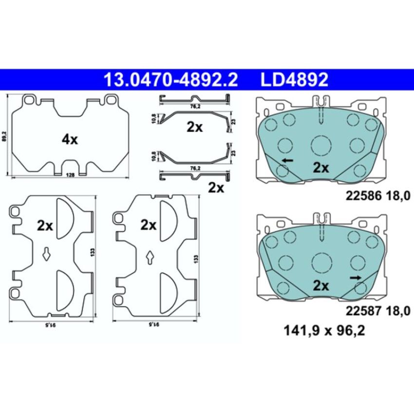 ATE LD4892 ATE Ceramic Front Disc Brake Pad Set LD4892 for Mercedes-Benz