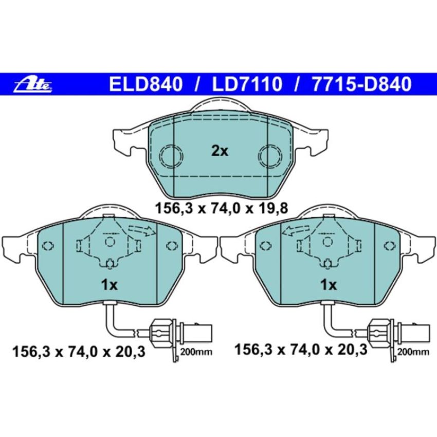 ATE LD7110 ATE Ceramic Front Disc Brake Pad Set LD7110 for Audi, Volkswagen