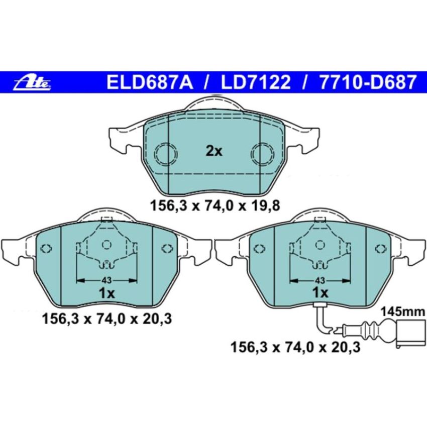 ATE LD7122 ATE Ceramic Front Disc Brake Pad Set LD7122 for Audi, Volkswagen