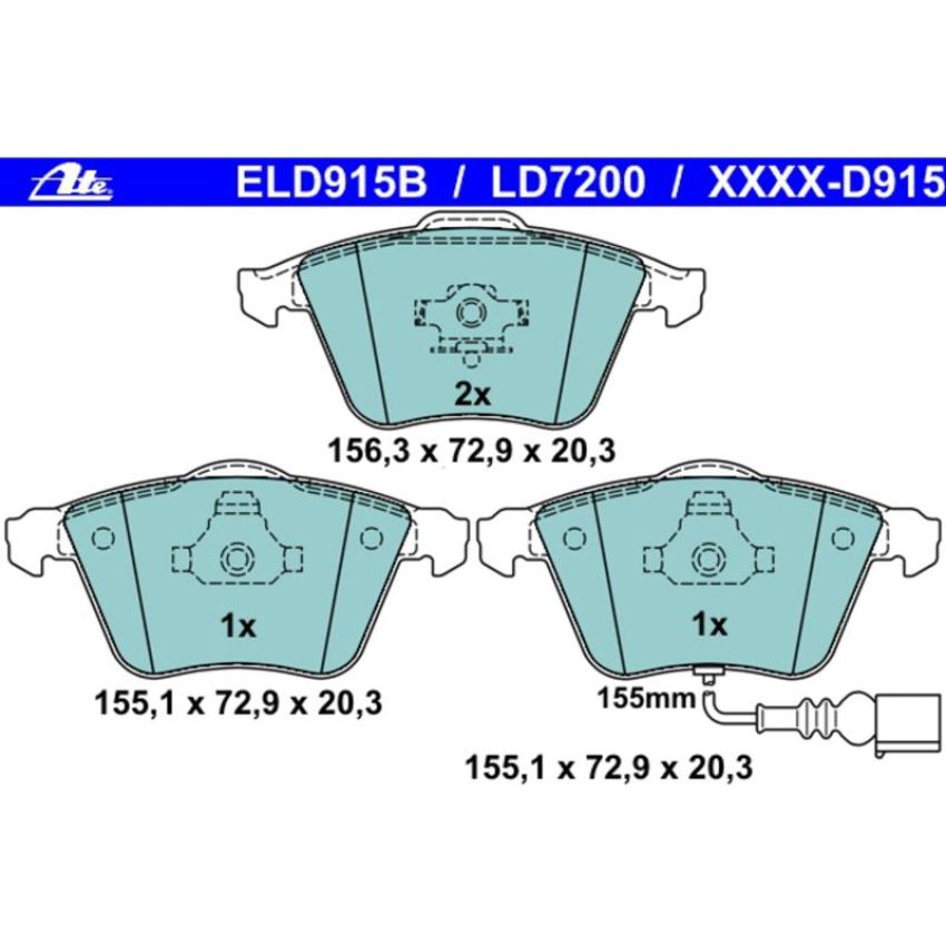 ATE LD7200 ATE Ceramic Front Disc Brake Pad Set LD7200 for Volkswagen