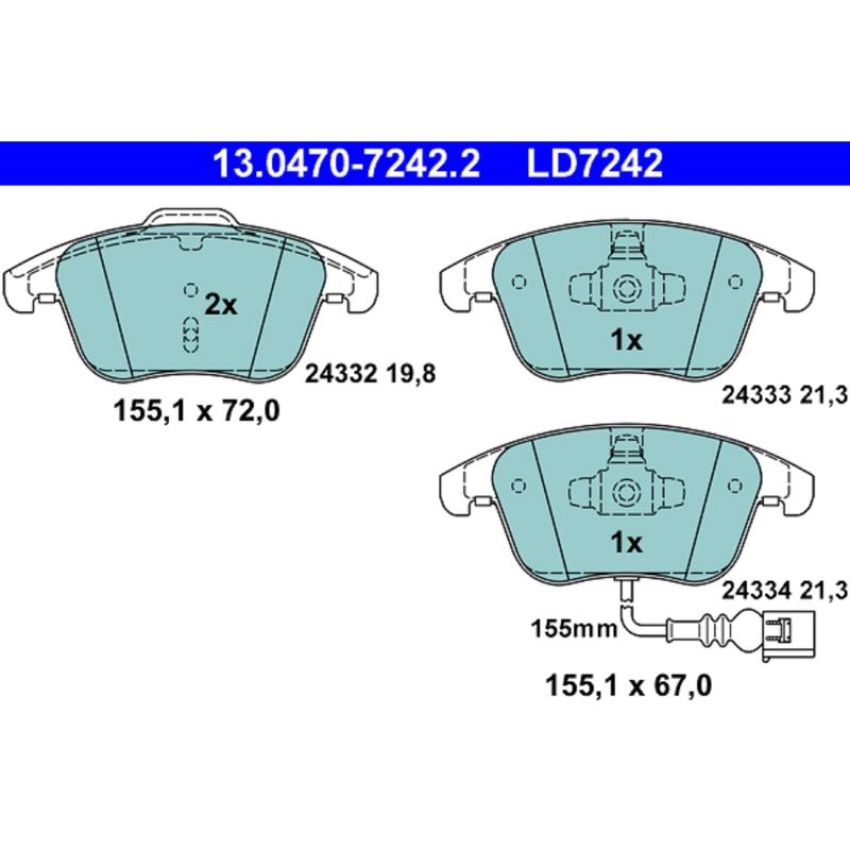 ATE LD7242 ATE Ceramic Front Disc Brake Pad Set LD7242 for Audi, Volkswagen