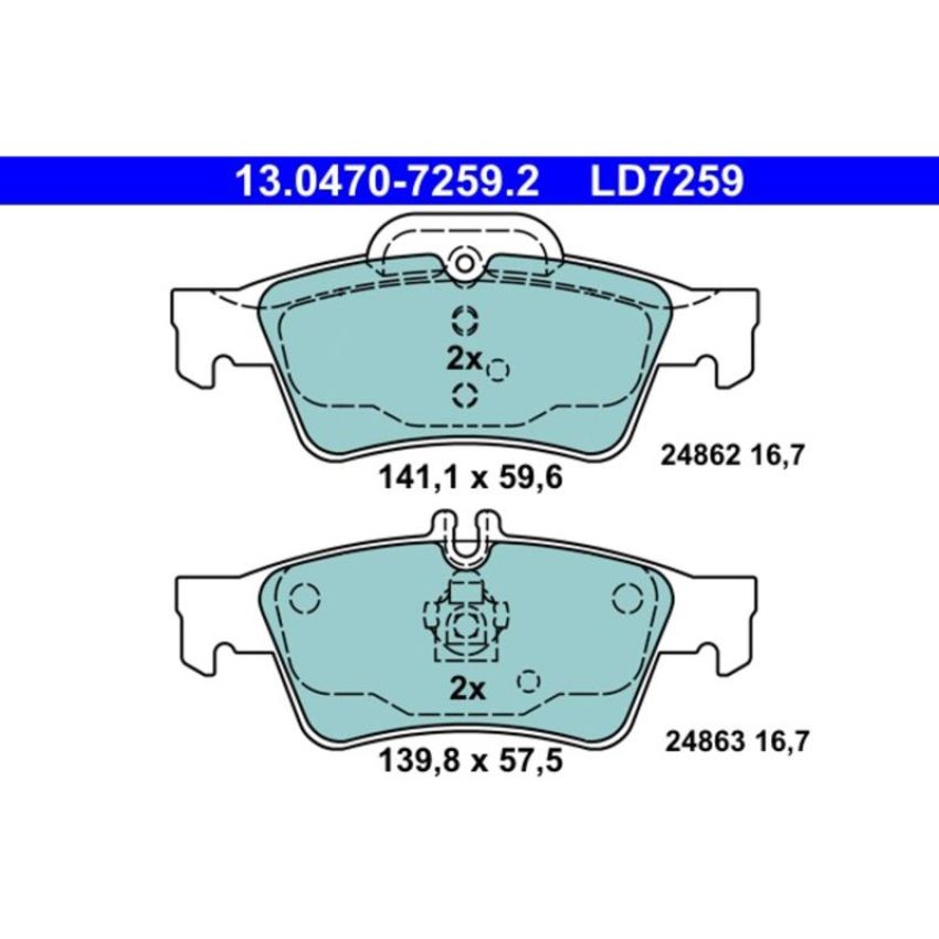 ATE LD7259 ATE Ceramic Rear Disc Brake Pad Set LD7259 for Mercedes-Benz