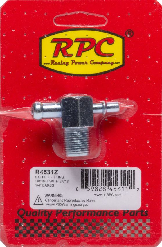 RACING POWER CO-PACKAGED RPCR4531Z Steel T Fitting 3/8In NPT 3/8In & 1/4In Barbs