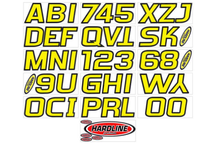 Hardline YEBLK700 Boat Lettering Registration Kit 3 in. - 700 Yellow/Black