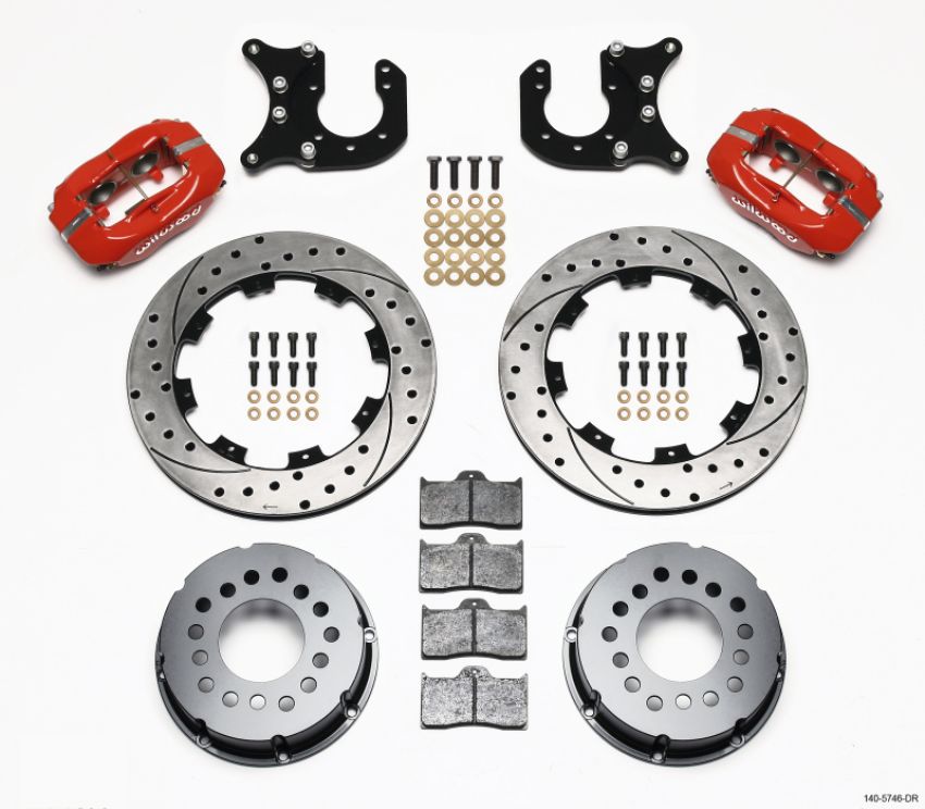 Wilwood 140-5746-DR Forged Dynalite P/S Rear Kit Drilled Red Chevy 12 Bolt-Spec 3.15in Brng