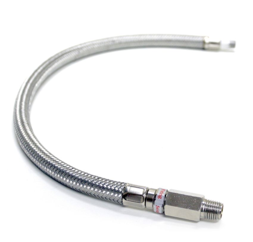 Kleinn Air Horns 30202 Kleinn 18In Stainless Steel Braided Leader Hose w/ Check Valve-1/4In M NPT Inlet/ 1/4In M NPT Outlet