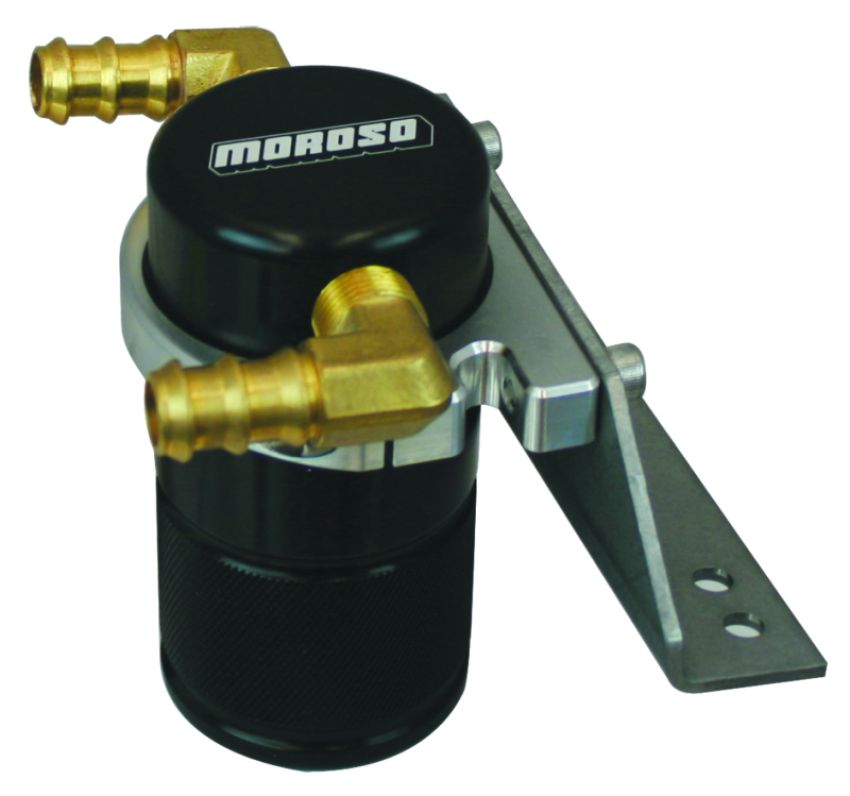 Moroso 85677 11-14 Ford F-150 EcoBoost/5.0L Air/Oil Separator Catch Can - Small Body - Billet Alum - Black