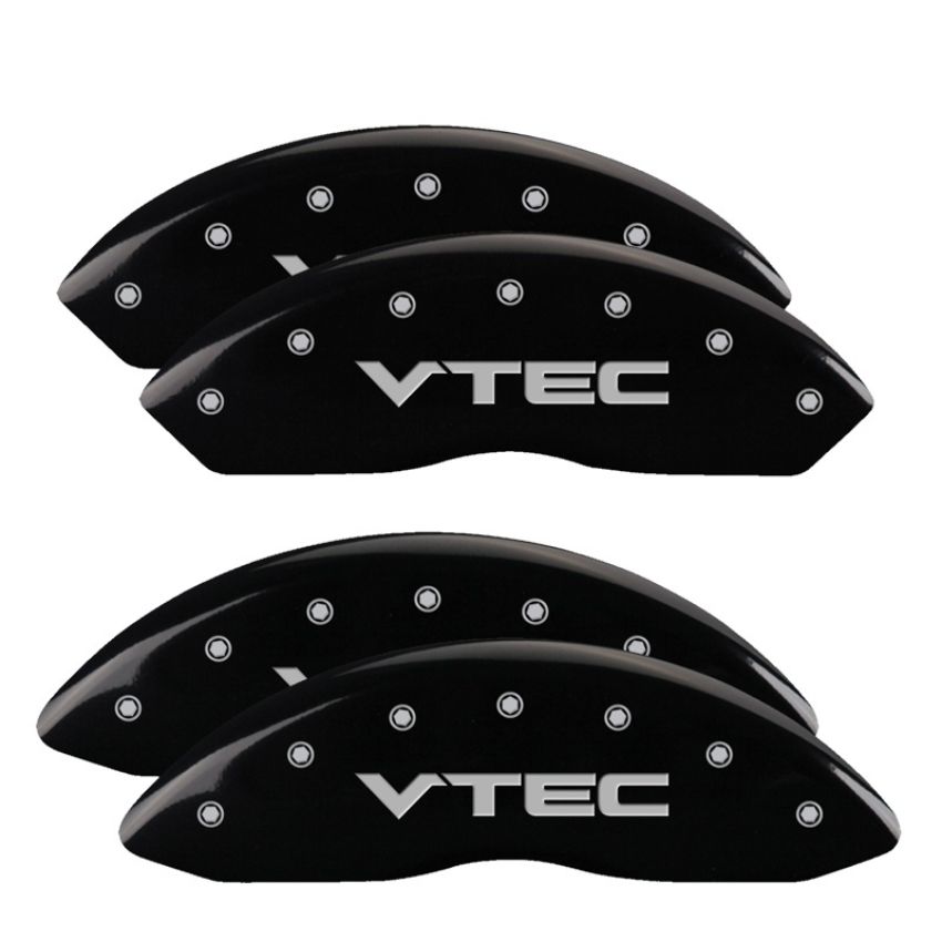 MGP 39015SVTCBK 4 Caliper Covers Engraved Front & Rear Vtech Black finish silver ch