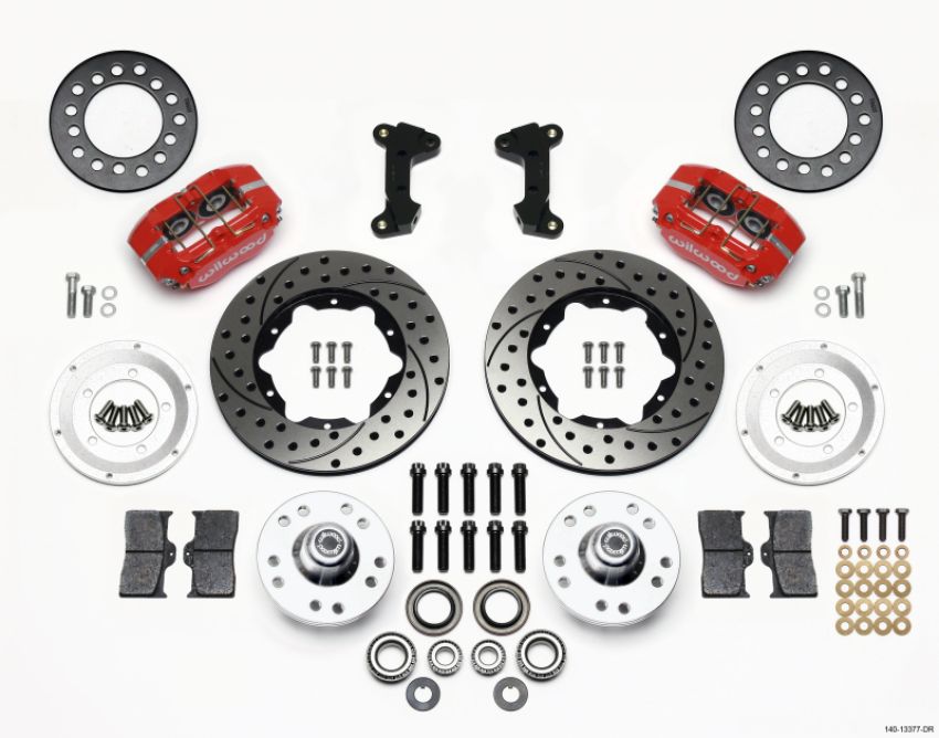 Wilwood 140-13377-DR Dynapro Dust-Boot Front Kit 11.00in Drilled-Red 74-80 Pinto/Mustang II Disc Spindle only