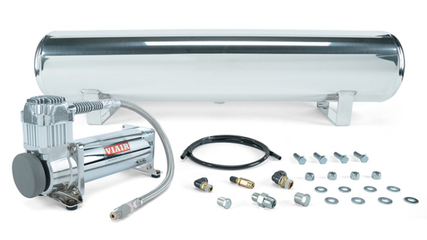 Air Lift 27802 4 Gal. Polished Tank w/ Viair 444c Chrome Compressor (Incl. Fittings & Mounting Hardware)