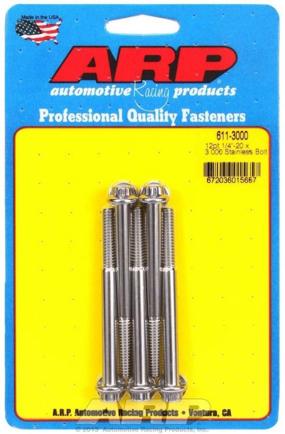 ARP ARP611-3000 S/S Bolt Kit - 12pt. (5) 1/4-20 x 3.000