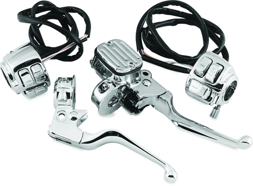 Bikers Choice 601718 96-05 Big Twin 9/16in Bore Chrome Handlebar Control Kit With Chrome Switches