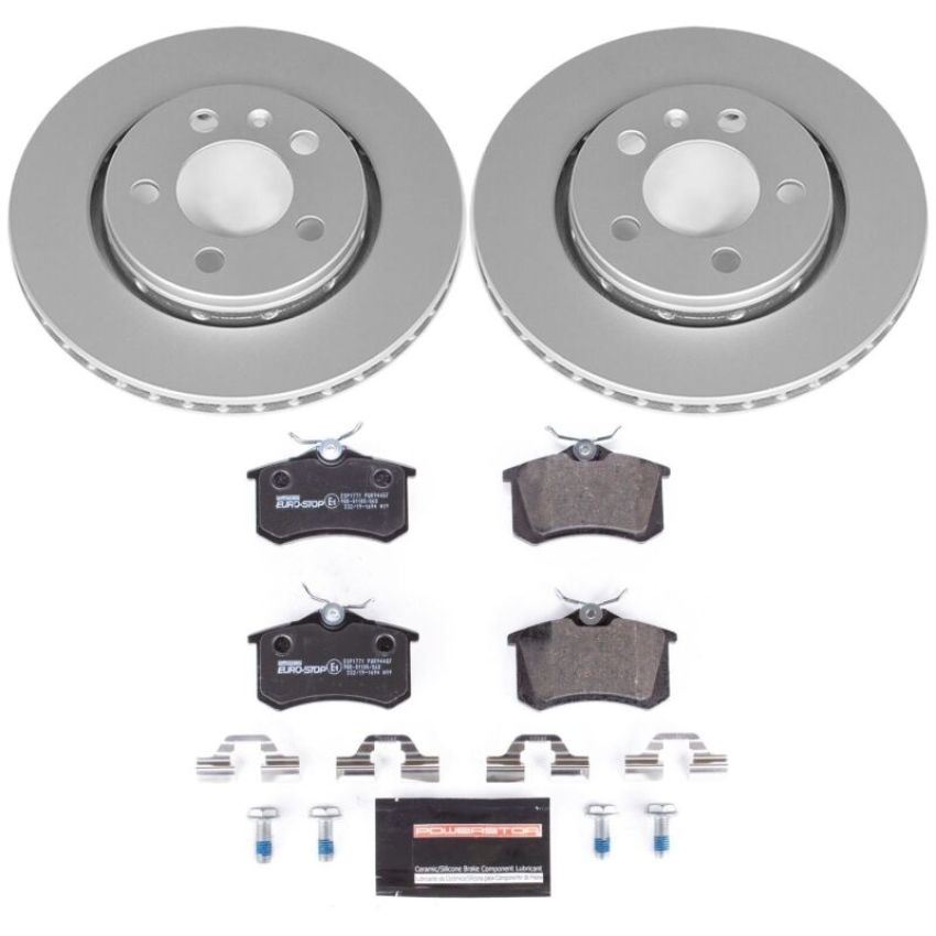 PowerStop ESK920 Genuine Geomet Coated Rotors, ECE-R90 Brake Pads + Hardware Kit