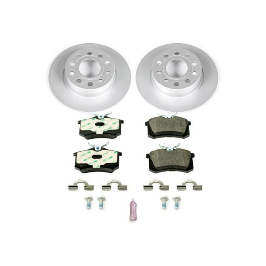 PowerStop ESK5671 Genuine Geomet Coated Rotors, ECE-R90 Brake Pads + Hardware Kit