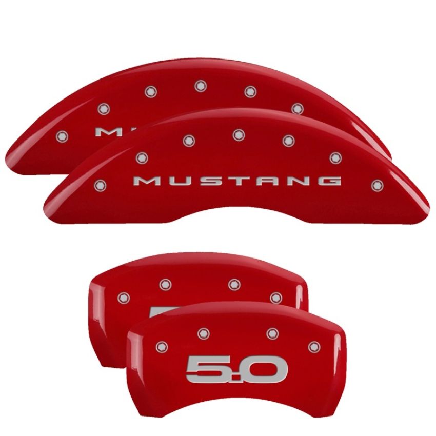 MGP 10201SM52RD 4 Caliper Covers Engraved Front 2015/Mustang Engraved Rear 2015/50 Red finish silver ch