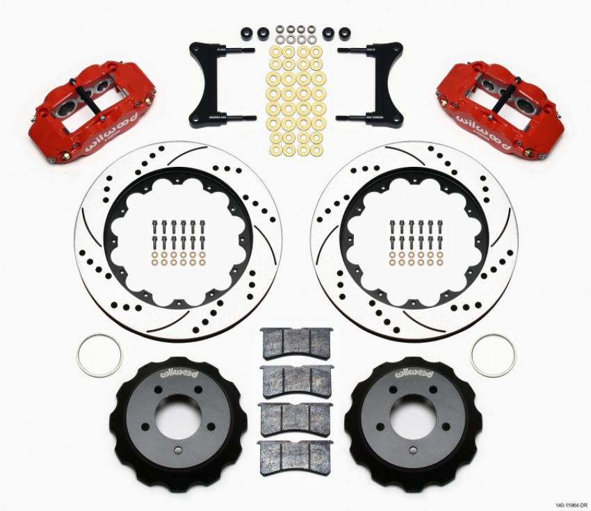 Wilwood 140-11964-DR Narrow Superlite 6R Front Hat Kit 14.00in Drill Red 93-96 Mazda RX7