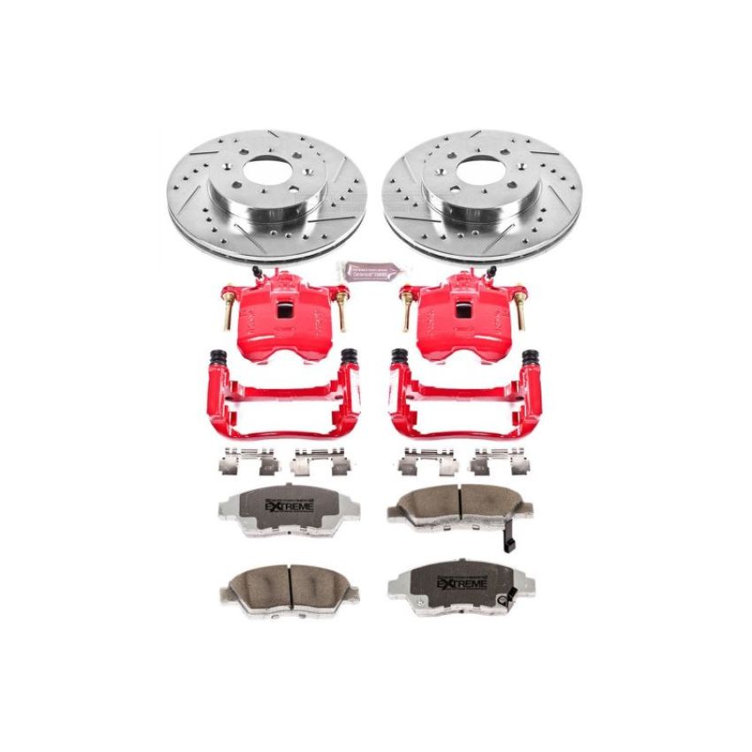 PowerStop KC696-26 Z26 Street Performance Ceramic Brake Pad, Drilled Slotted Rotor, and Caliper Kit