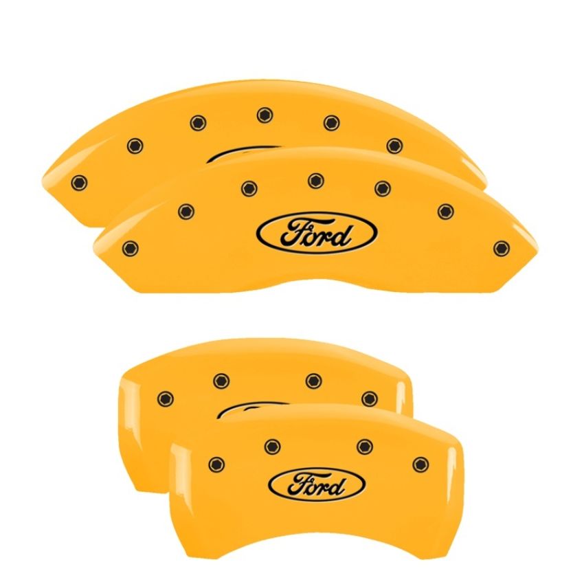 MGP 10198SFRDYL 4 Caliper Covers Engraved Front & Rear Oval logo/Ford Yellow finish black ch