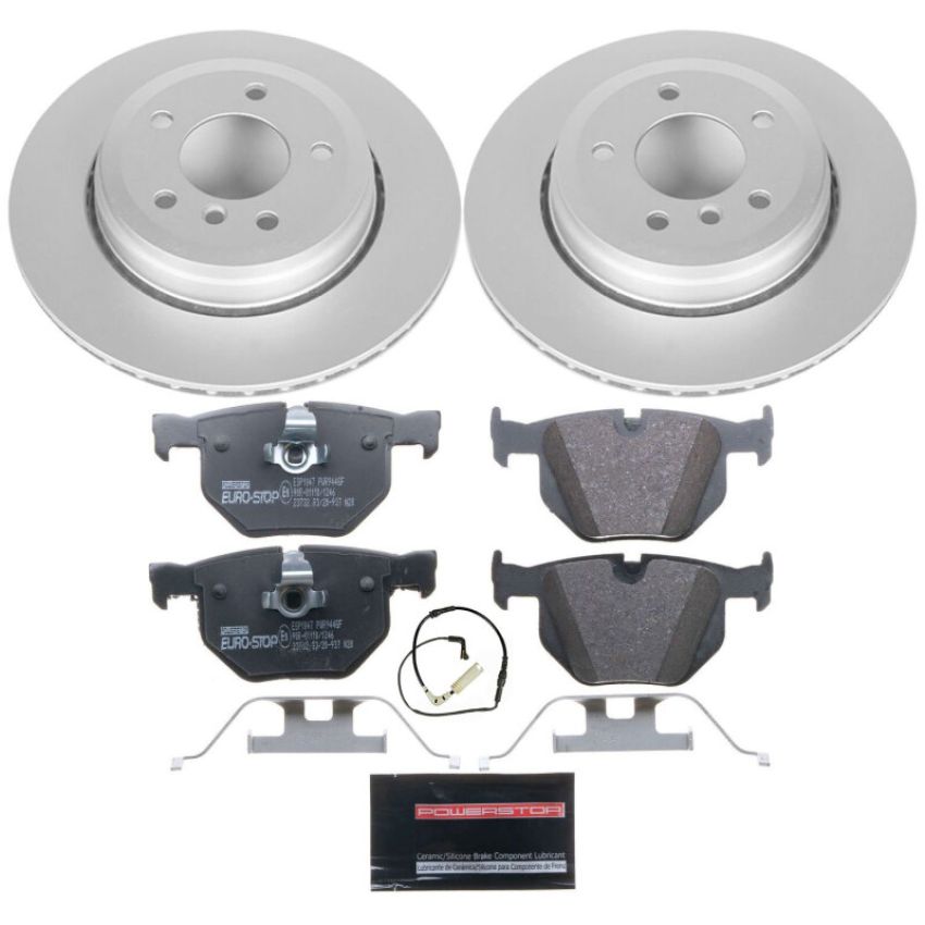 PowerStop ESK5361 Genuine Geomet Coated Rotors, ECE-R90 Brake Pads + Hardware Kit