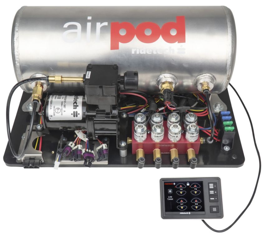 Ridetech 30514000 3 Gallon AirPod with RidePro E5 air suspension controller.
