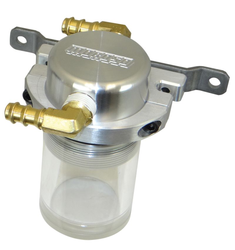 Moroso 85682 Universal Air/Oil Separator Catch Can - Small Body w/o Drain - Billet Alum - Raw/Clear Bottom