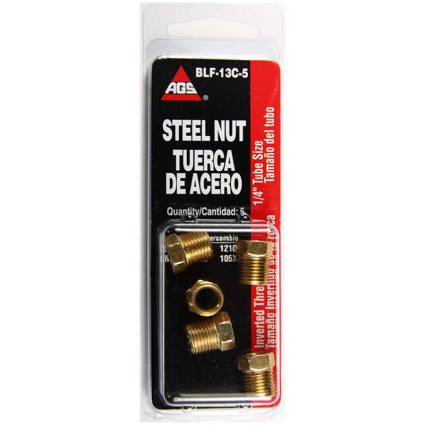 AGS BLF-13C-5 Steel Tube Nut, 1/4 (7/16-24 Inverted), 5/card
