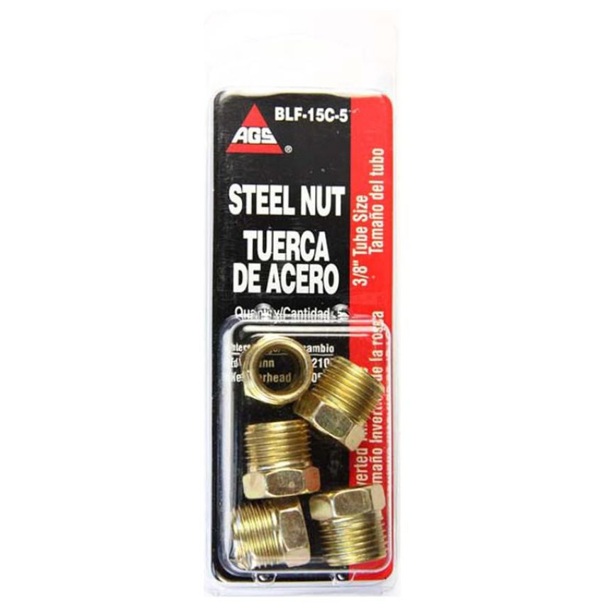 AGS BLF-15C-5 Steel Tube Nut, 3/8 (5/8-18 Inverted), 5/card