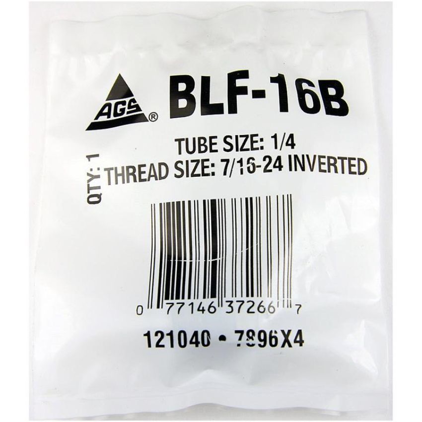 AGS BLF-16 Steel Tube Nut, Long, 1/4 (7/16-24 Inverted), 10/bag