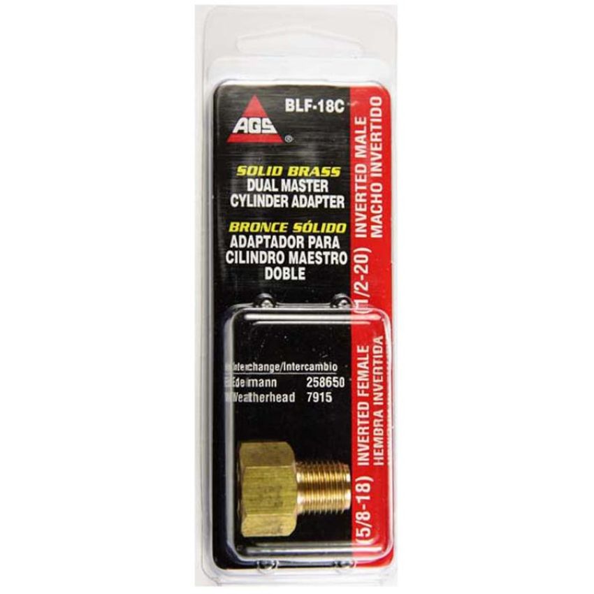 AGS BLF-18C Brass Adapter, Female(5/8-18 Inverted), Male(1/2-20 Inverted), 1/card