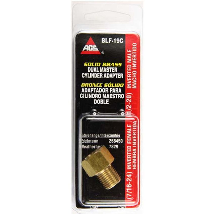 AGS BLF-19C Brass Adapter, Female(7/16-24 Inverted), Male(1/2-20 Inverted), 1/card